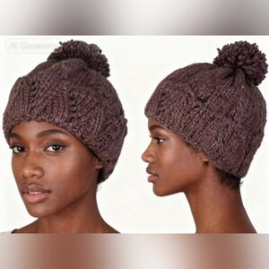 Cozy Brown Knit Pom-Pom Beanie